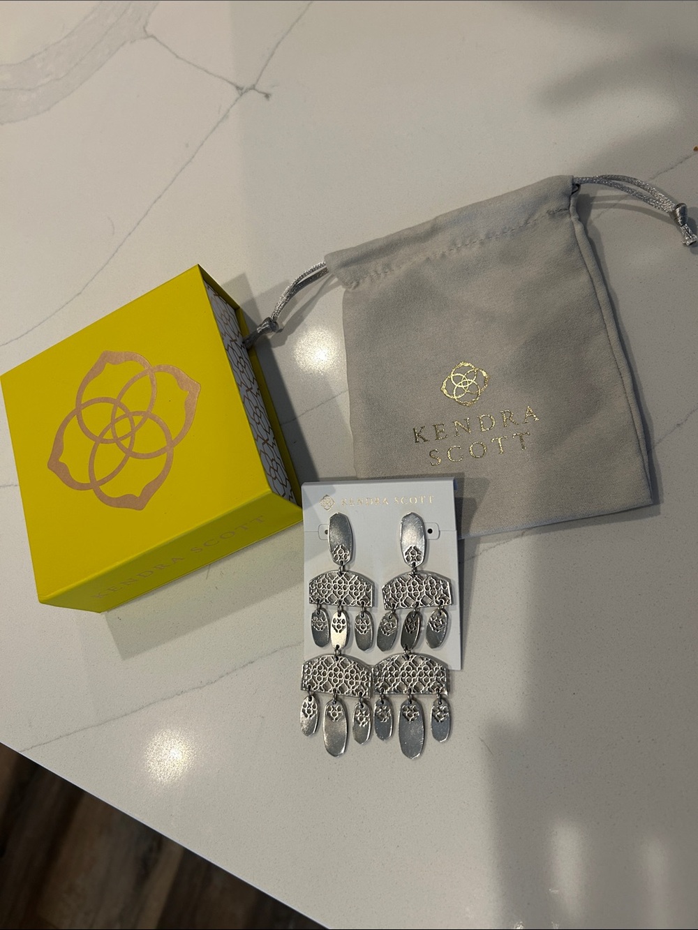 Kendra Scott Emmett Silver Multi-Tier Chandelier Earrings NEW IN BOX